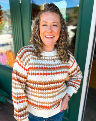 Fall in the Details Striped Eyelet Drop Shoulder Sweater - The Southern Loft