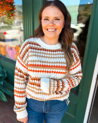 Fall in the Details Striped Eyelet Drop Shoulder Sweater - The Southern Loft