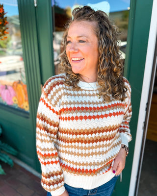 Fall in the Details Striped Eyelet Drop Shoulder Sweater - The Southern Loft