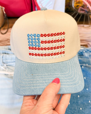 Floral American Flag Canvas Trucker Hat - The Southern Loft