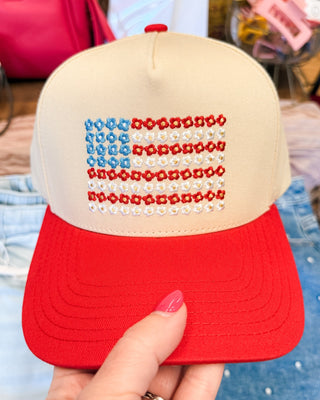 Floral American Flag Canvas Trucker Hat - The Southern Loft