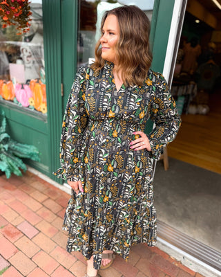 Gathered in Grace Floral Smocked Waist Midi Dress - The Southern Loft