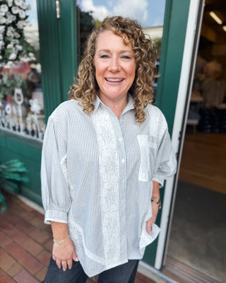 Lace & Lines Striped Oversized Button Down Top - The Southern Loft