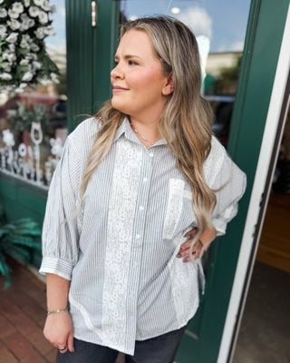 Lace & Lines Striped Oversized Button Down Top - The Southern Loft