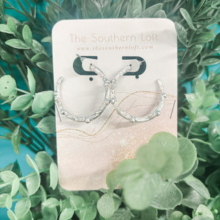 Leaves With Rhinestone Detail Hoop Earrings - The Southern Loft