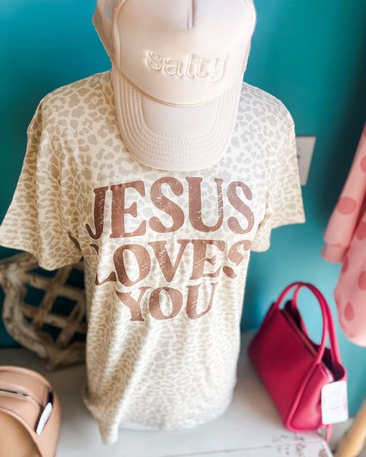 Lightly Leopard Jesus Loves You Graphic Tee - The Southern Loft