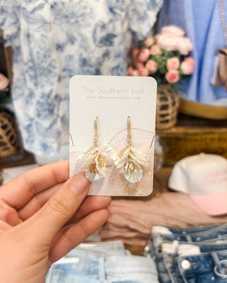 Linked Pearl Flower Petal Drop Earrings - The Southern Loft