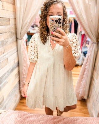 Love Line Crochet Sleeve Dress - The Southern Loft