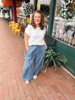 Loving Smile Ruffle Hem Denim - The Southern Loft