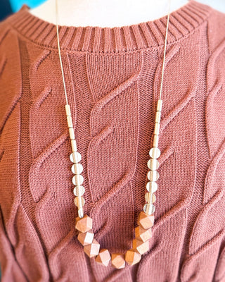 Naturally Grounded Long Wood Ball Beaded Necklace - The Southern Loft