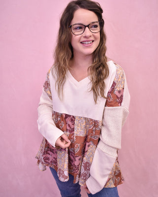 Orchard Oasis Paisley Waffle Knit Top - The Southern Loft