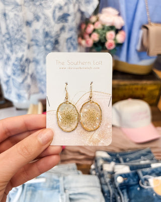 Oval Resin Flower Drop Earrings - The Southern Loft