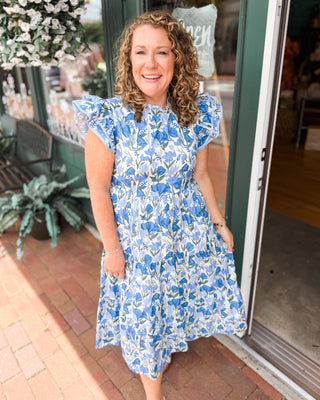 Painted Petals Flutter Sleeve Midi Dress - The Southern Loft