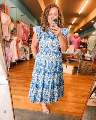 Painted Petals Flutter Sleeve Midi Dress - The Southern Loft