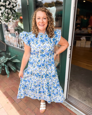 Painted Petals Flutter Sleeve Midi Dress - The Southern Loft