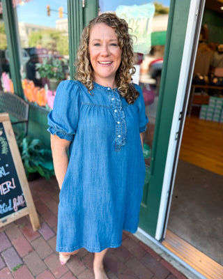 Park Avenue Button Front Chambray Dress - The Southern Loft