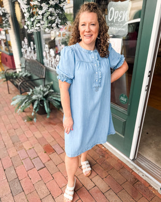 Park Avenue Button Front Chambray Dress - The Southern Loft