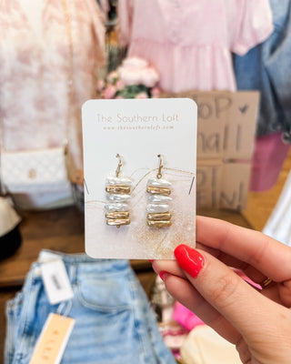 Pearl & Hammered Metal Drop Earrings - The Southern Loft
