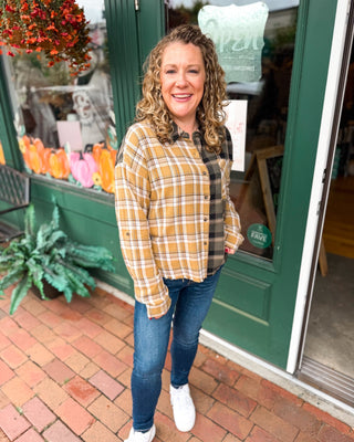 Perfectly Undone Mixed Print Plaid Distressed Top - The Southern Loft