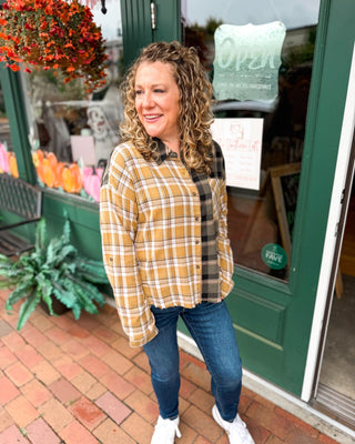 Perfectly Undone Mixed Print Plaid Distressed Top - The Southern Loft