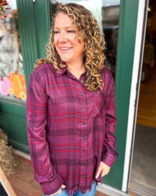 Perfectly Undone Plaid Frayed Hem Top - The Southern Loft