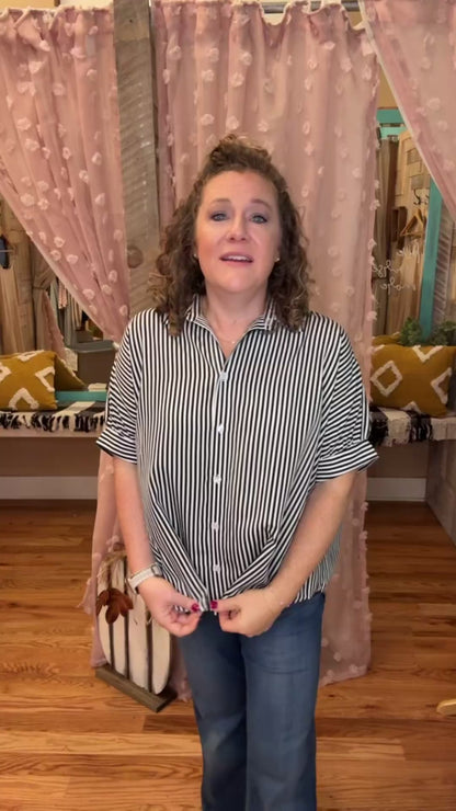 Passport To Paris Striped Button Down Top