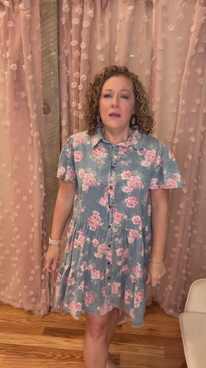Vintage Blooms Floral Chambray Dress