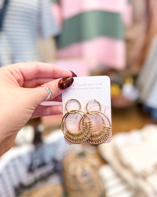 Raffia Woven Circle 2 Drop Earrings - The Southern Loft