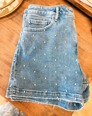 Risen Curvy Slouchy Embroidered Dot Denim Shorts - The Southern Loft