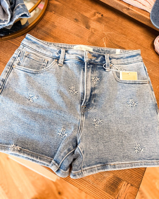 Risen Floral Embroidered Denim Shorts - The Southern Loft