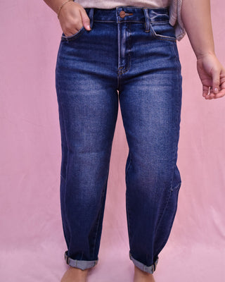 RISEN High Rise Barrel Jeans with Rolled Hem - The Southern Loft