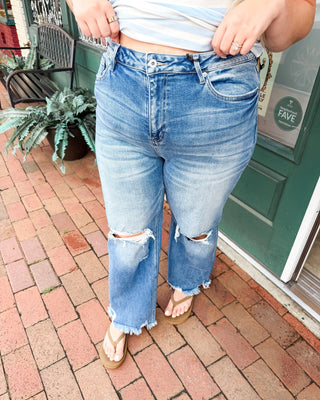 Risen High-Rise Crop Distressed Hem Straight Jeans - The Southern Loft