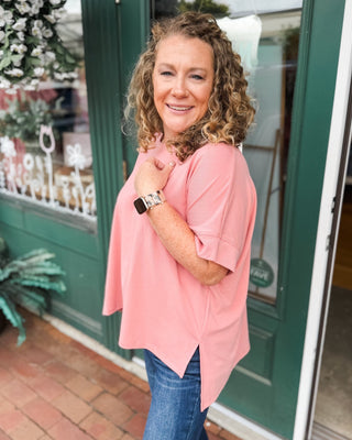 Rosy Outlook Short Sleeve Scuba Top - The Southern Loft