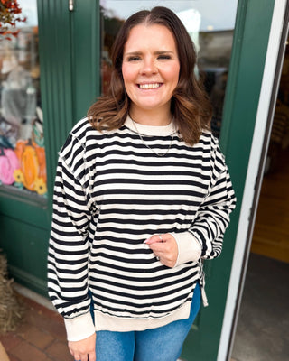 Seams Like Cozy Striped Raw Seam Pullover - The Southern Loft
