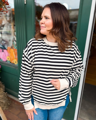 Seams Like Cozy Striped Raw Seam Pullover - The Southern Loft