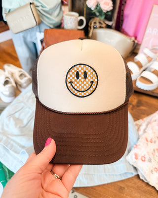 Smiley Check Foam Trucker Hat - The Southern Loft