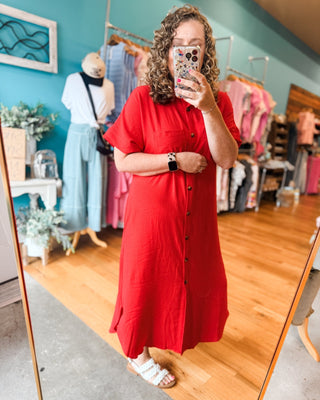 Social Outing Solid Button Down Midi Dress - The Southern Loft