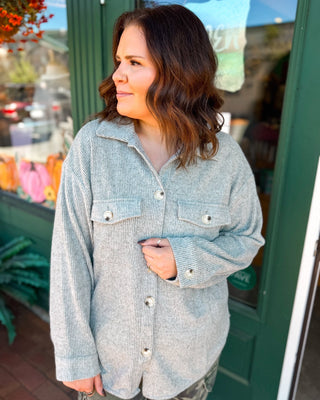Softly Spoken Ribbed Knit Button Down Shacket - The Southern Loft