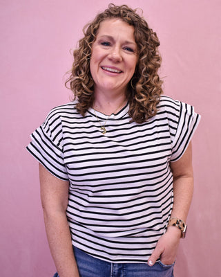 Striped Statement Rolled Sleeve Top - The Southern Loft