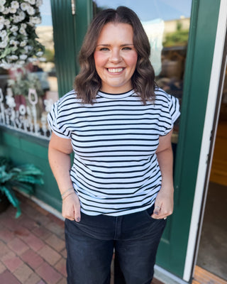 Striped Statement Rolled Sleeve Top - The Southern Loft