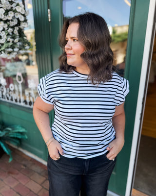 Striped Statement Rolled Sleeve Top - The Southern Loft