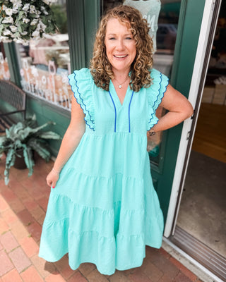 Summer Picnic Seersucker Tiered Midi Dress - The Southern Loft
