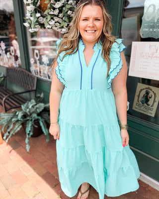 Summer Picnic Seersucker Tiered Midi Dress - The Southern Loft