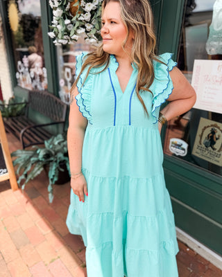 Summer Picnic Seersucker Tiered Midi Dress - The Southern Loft