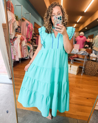 Summer Picnic Seersucker Tiered Midi Dress - The Southern Loft
