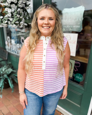 Sunshine Stripes Color Block Henley Tank - The Southern Loft