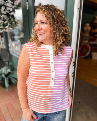 Sunshine Stripes Color Block Henley Tank - The Southern Loft