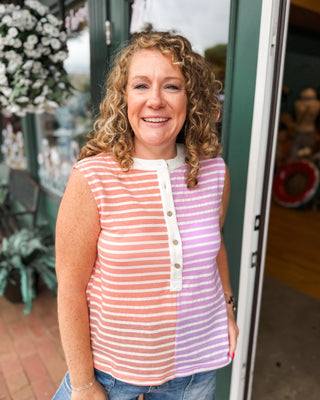 Sunshine Stripes Color Block Henley Tank - The Southern Loft