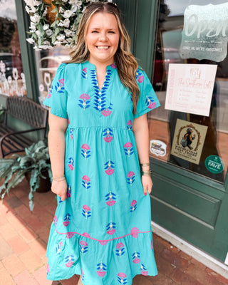 Sweet Meadow Floral Embroidered Tiered Midi Dress - The Southern Loft