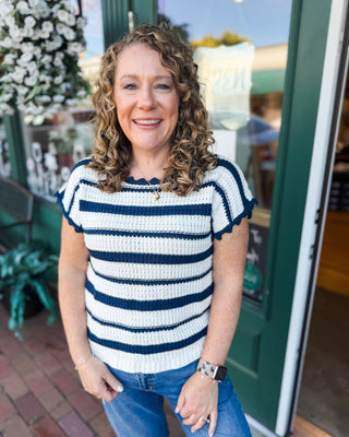 Sweet On Stripes Crochet Short Sleeve Sweater - The Southern Loft